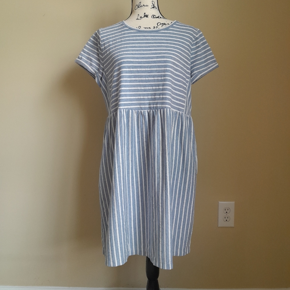 Loft dress jersey striped short sleeve blue women's L